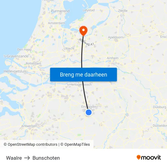 Waalre to Bunschoten map