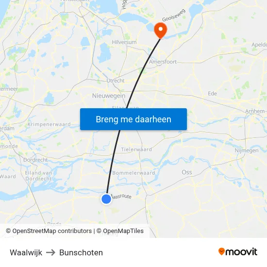 Waalwijk to Bunschoten map