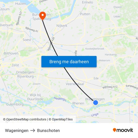 Wageningen to Bunschoten map