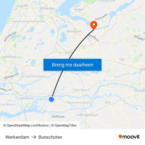 Werkendam to Bunschoten map