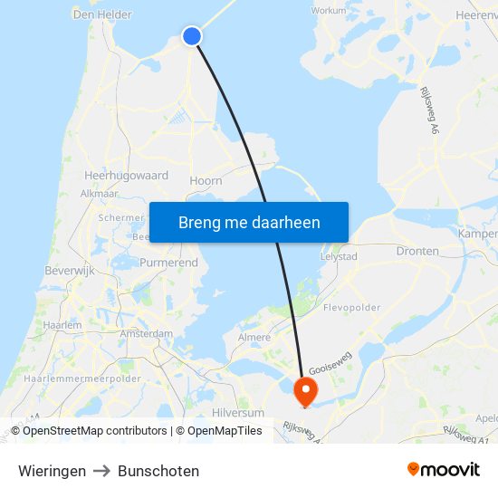 Wieringen to Bunschoten map