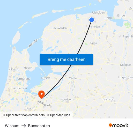Winsum to Bunschoten map
