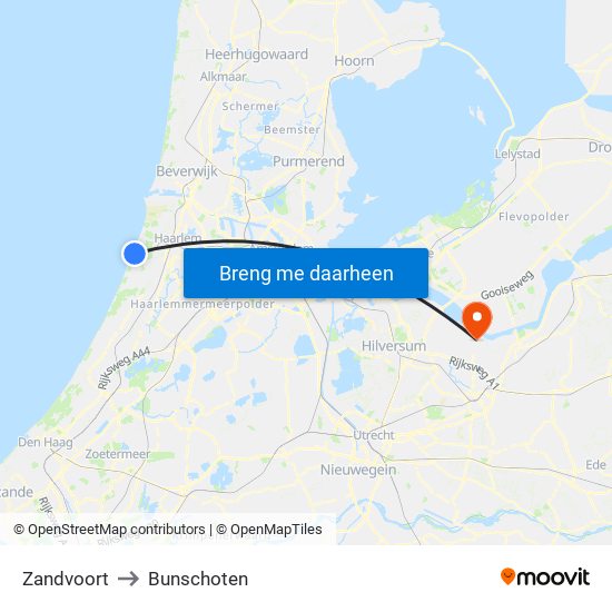 Zandvoort to Bunschoten map