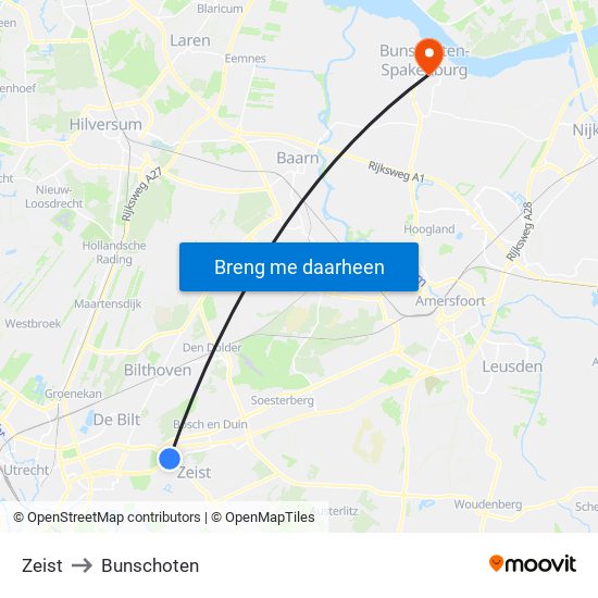 Zeist to Bunschoten map
