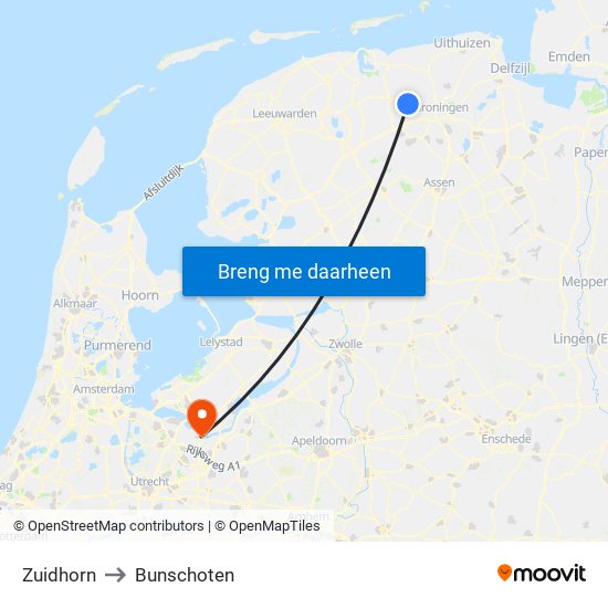 Zuidhorn to Bunschoten map