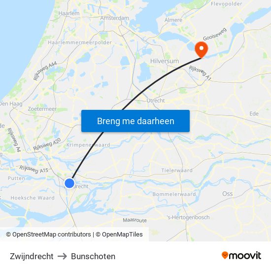 Zwijndrecht to Bunschoten map