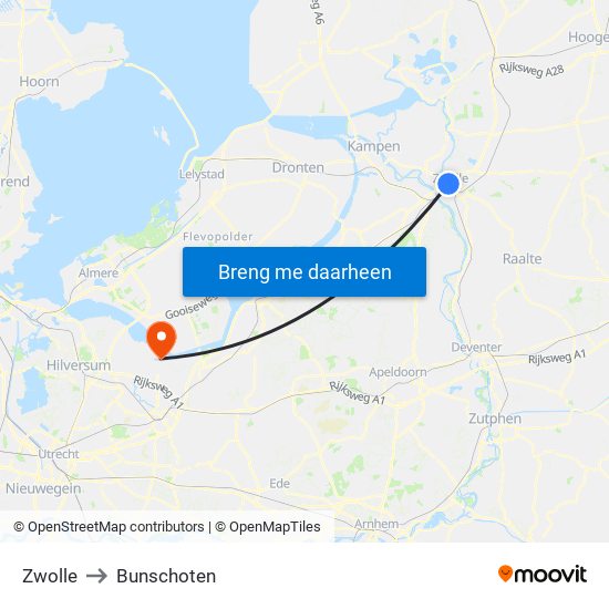 Zwolle to Bunschoten map