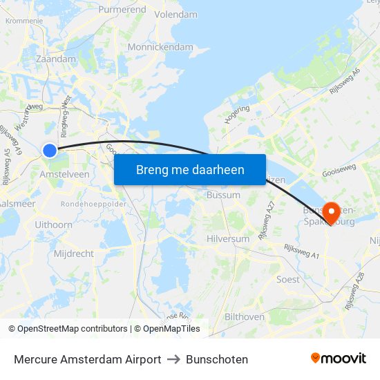 Mercure Amsterdam Airport to Bunschoten map