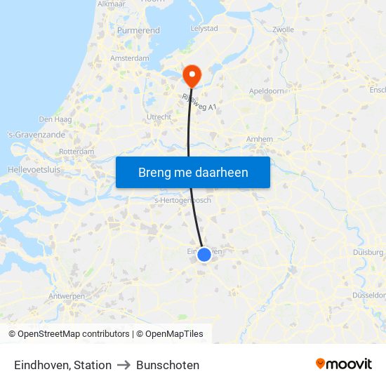 Eindhoven, Station to Bunschoten map