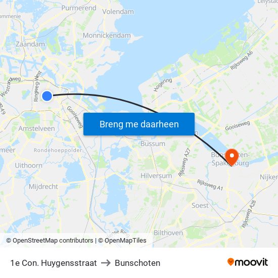 1e Con. Huygensstraat to Bunschoten map