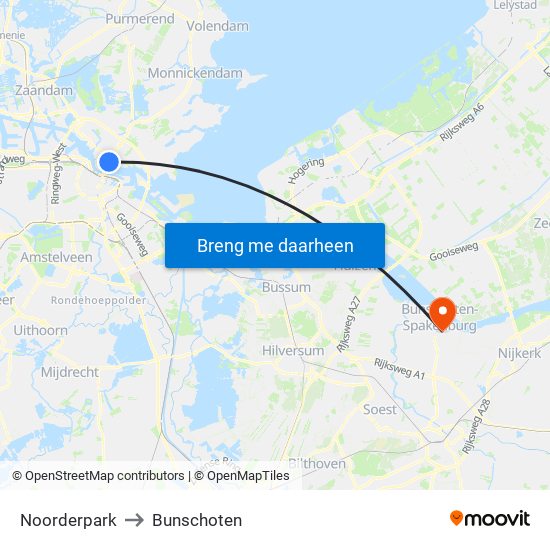 Noorderpark to Bunschoten map