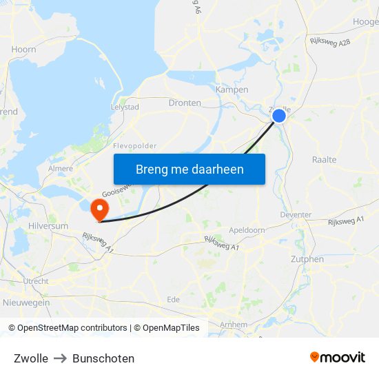 Zwolle to Bunschoten map