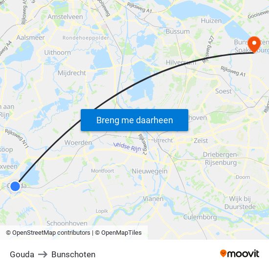 Gouda to Bunschoten map