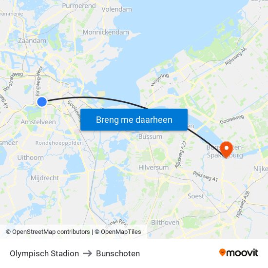 Olympisch Stadion to Bunschoten map