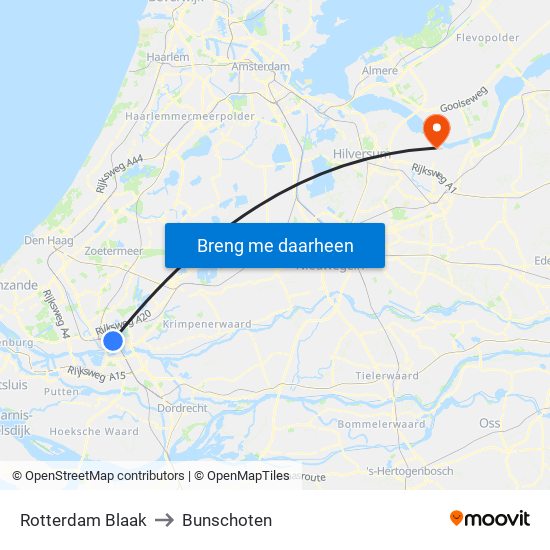 Rotterdam Blaak to Bunschoten map