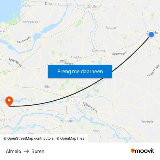 Almelo to Buren map