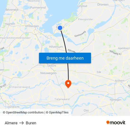 Almere to Buren map