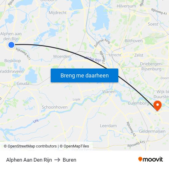 Alphen Aan Den Rijn to Buren map