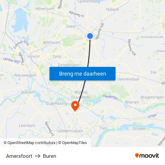 Amersfoort to Buren map