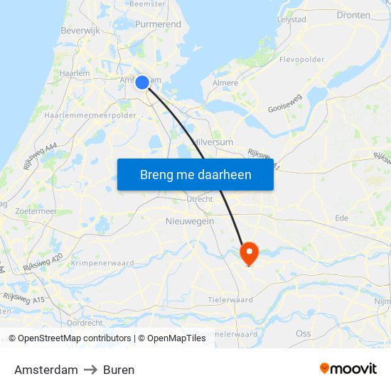 Amsterdam to Buren map