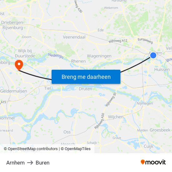Arnhem to Buren map