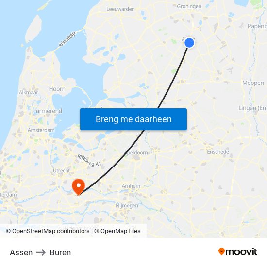 Assen to Buren map