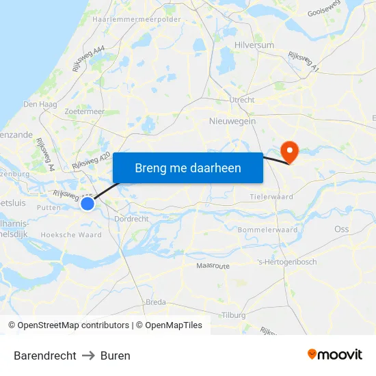 Barendrecht to Buren map
