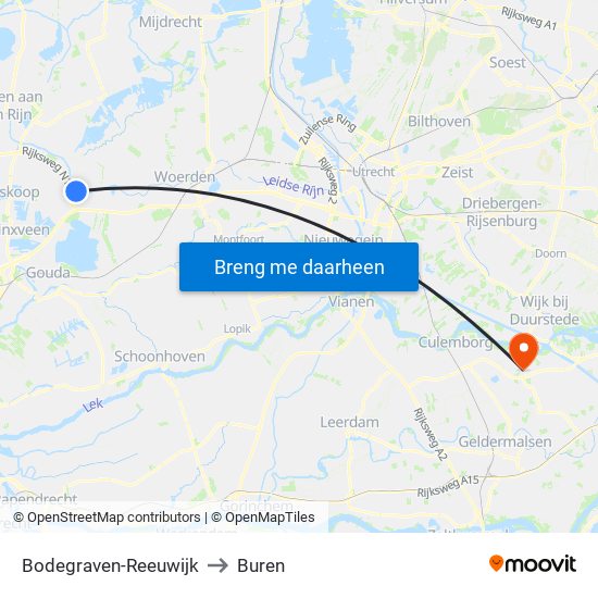 Bodegraven-Reeuwijk to Buren map