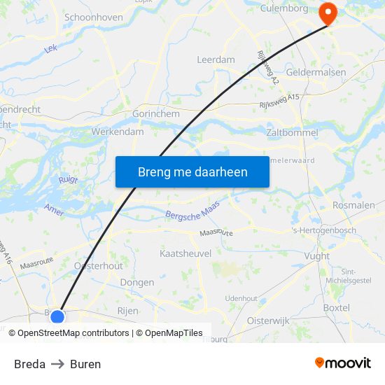 Breda to Buren map