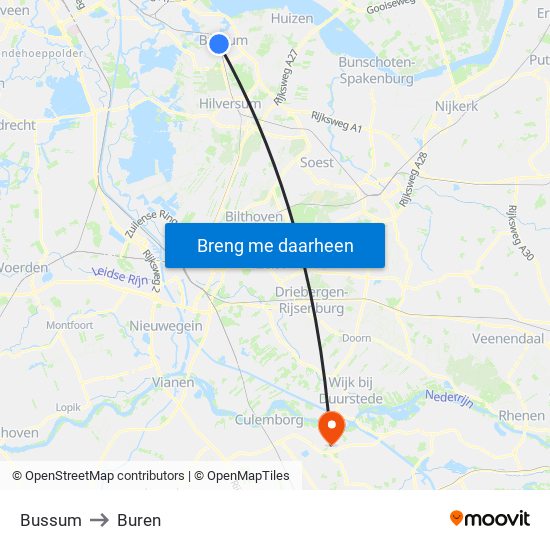 Bussum to Buren map