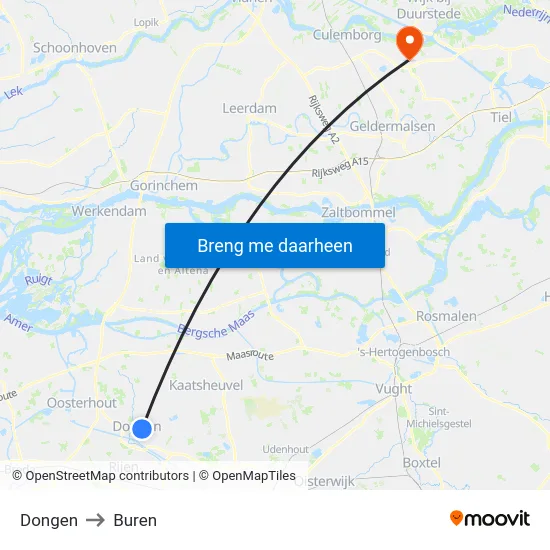 Dongen to Buren map