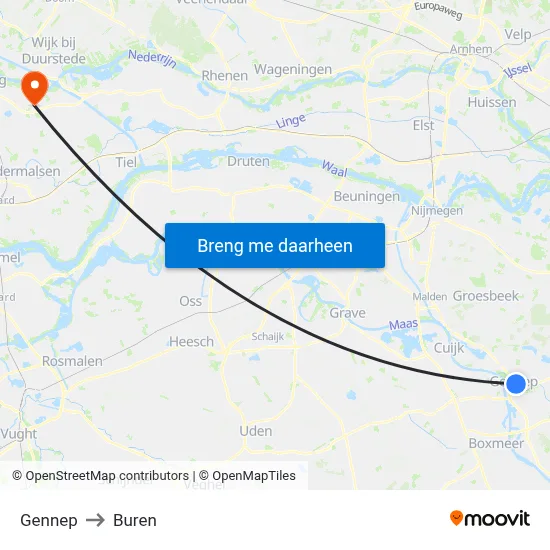 Gennep to Buren map