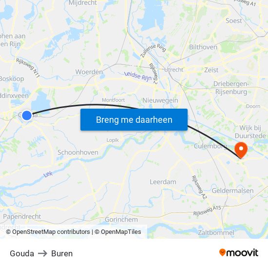 Gouda to Buren map