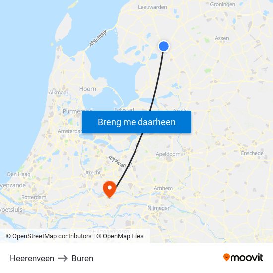 Heerenveen to Buren map
