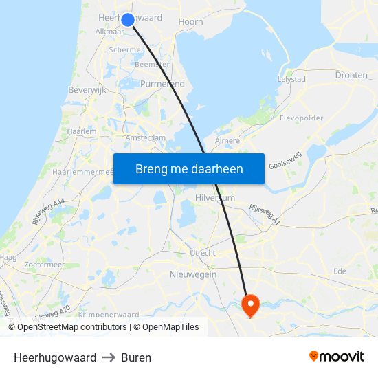 Heerhugowaard to Buren map