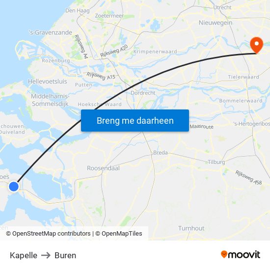 Kapelle to Buren map