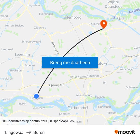 Lingewaal to Buren map