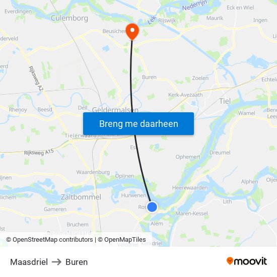 Maasdriel to Buren map