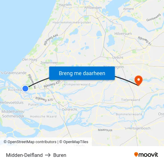 Midden-Delfland to Buren map