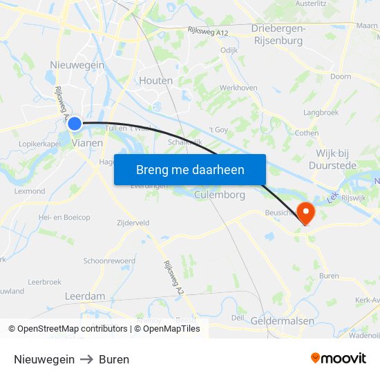 Nieuwegein to Buren map