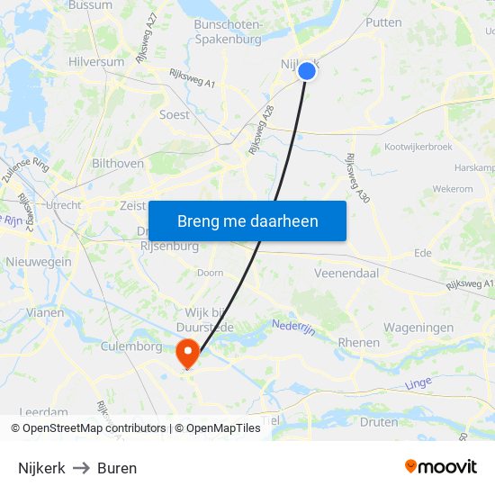 Nijkerk to Buren map