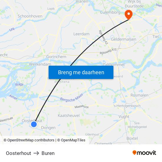 Oosterhout to Buren map