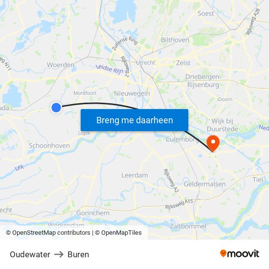 Oudewater to Buren map
