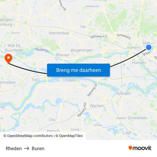 Rheden to Buren map