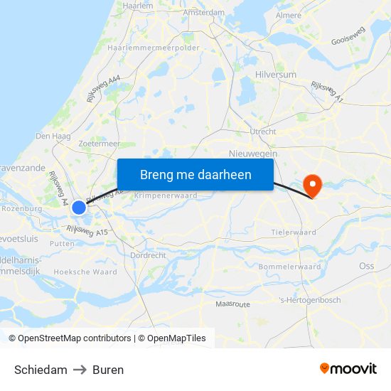 Schiedam to Buren map