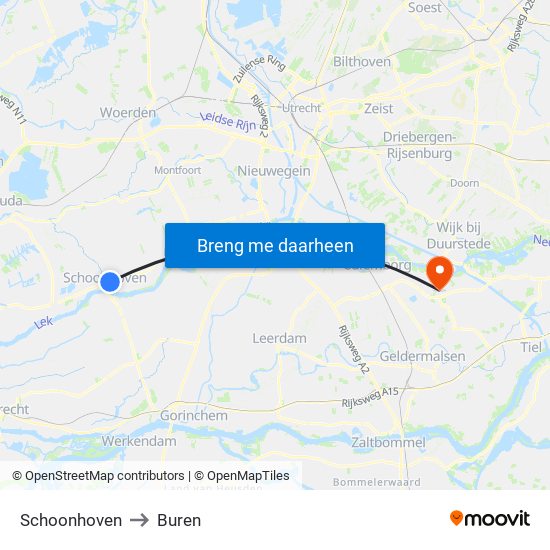 Schoonhoven to Buren map