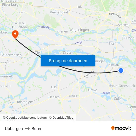 Ubbergen to Buren map