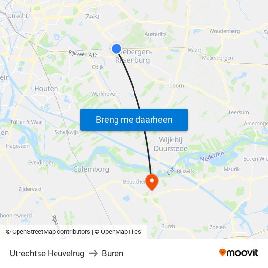 Utrechtse Heuvelrug to Buren map