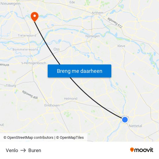 Venlo to Buren map