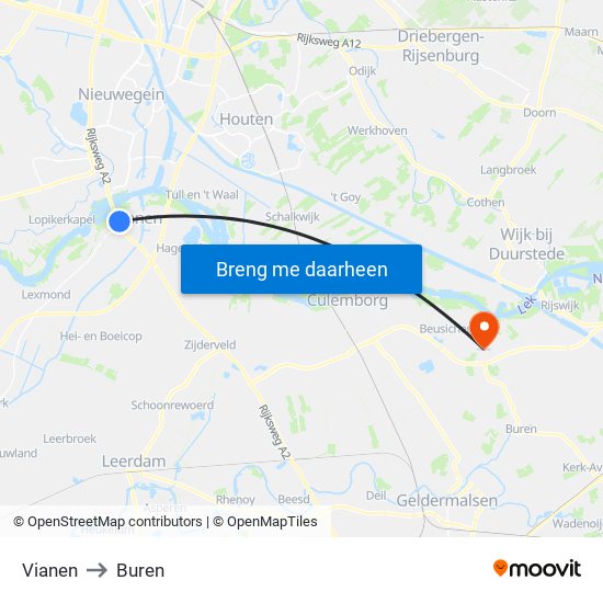 Vianen to Buren map